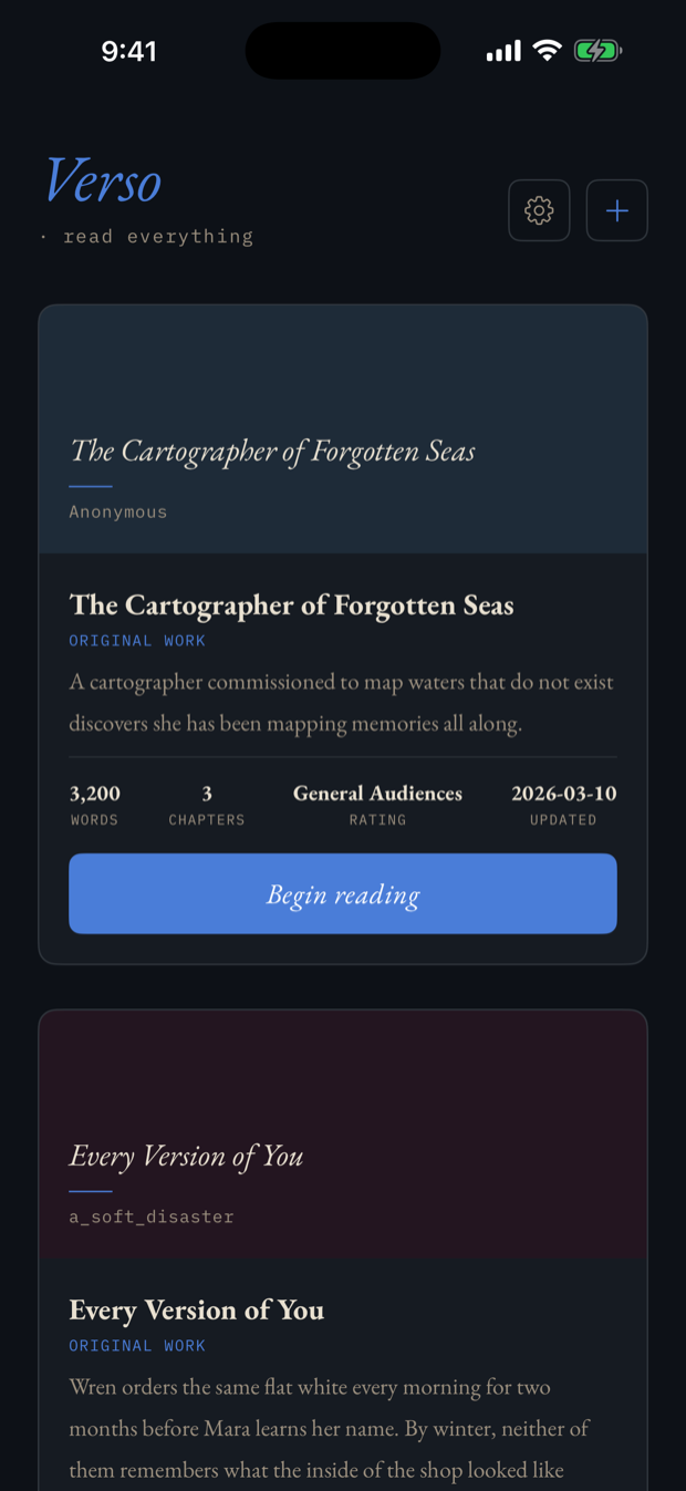 Verso library with imported stories